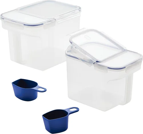 LocknLock Easy Essentials - Juego de recipientes para almacenamiento de alimentos y cucharadas, sin BPA, aptos para lavavajillas, 4 piezas, color