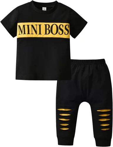Vista 10 de Conjunto de 2 piezas de sudadera con estampado de letras de manga larga y pantalones para bebé niño Negro