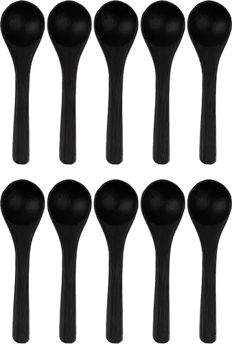 Vista 17 de BambooMN Cucharas de bambú para servir, mini cuchara de azúcar con sal, pequeñas cucharas de madera para especias, ovalada negra de 3.5 pulgadas, 10