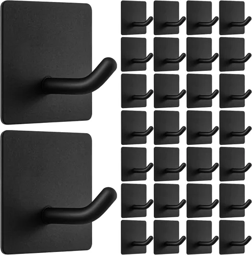 Paquete de 30 ganchos adhesivos para toallas, ganchos de pared de acero inoxidable resistentes para baño, cocina, ducha, sin taladros, a prueba de