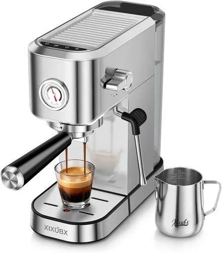 Vista 8 de XIXUBX Máquina de café expreso con espumador de leche para capuchino y café Cromo
