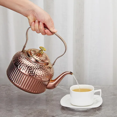 Vista 4 de SANQIAHOME Tetera antigua de acero inoxidable de 1.2L (40Oz) con infusor de cobre