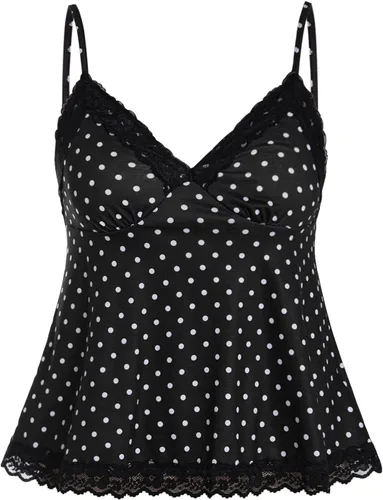 SOLY HUX Tops tipo babydoll a rayas con encaje Y2K para mujer Negro (Black Polka Dots)