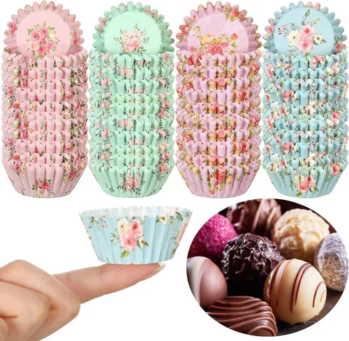 600 forros florales de mini cupcakes para hornear, acuarela, flores, pequeños forros de cupcakes, envoltorios de papel de hornear para fiesta de té,