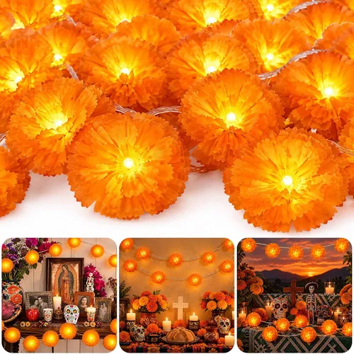 Vista 9 de Retisee Guirnalda de luces de caléndula de 5 pies, 10 LED, 1 paquete Flor y mariposa