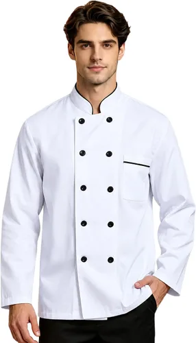 Vista 7 de Nanxson Chaqueta de chef unisex de manga corta/larga Tela de algodón y poliéster, camisa de chef, uniforme de chef para fiesta, Halloween