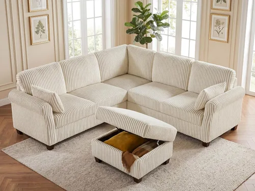 Vista 8 de Sofá cama de 84 pulgadas con cama extraíble, diván de almacenamiento, camello de rizo