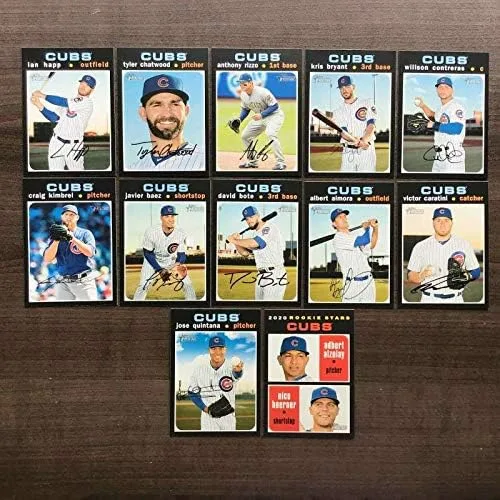 2020 Topps Heritage Baseball Chicago Cubs Base MLB Team Set of 12 Cards: #26 Jose Quintana, #31 Victor Caratini, #42 Albert Almora, #84 David Bote,