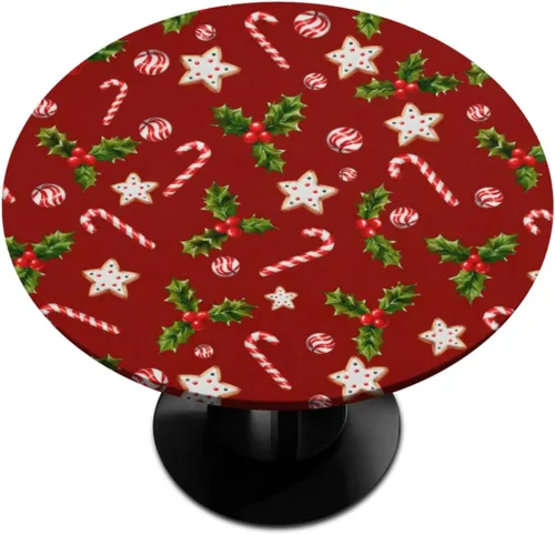 Vista 59 de Pardick Mantel redondo ajustable para decoración de Navidad, mantel circular rojo con elástico, lavable, para exteriores, cocina, fiesta, patio