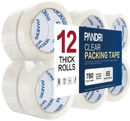 PANDRI 12 Pack Heavy Duty Packing Tape, 1.88" x 65yd Per Roll, Total 780yd