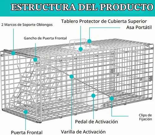 Vista 4 de Trampa para jaula de animales vivos, trampas plegables de mapache de 32 x Hierro galvanizado, resistente, captura y liberación, trampa de animales