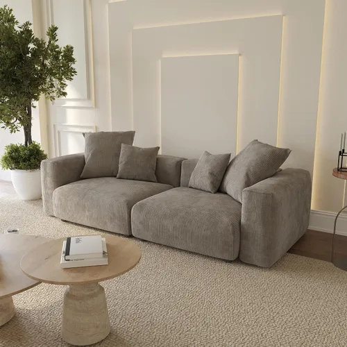 Vista 20 de WJShome Cloud Couch - Sofá seccional en forma de L de 102 pulgadas con otomana, sofá de pana de 3 plazas, sofá modular convertible para sala de Beige