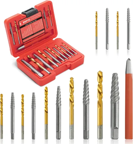 Kit de Extractor de Tornillos de 15 Piezas, Juego de Brocas de Mano Izquierda de Acero Cr-Mo 37# y 6542 Hss Cobalto para Eliminar Pernos Rotos y