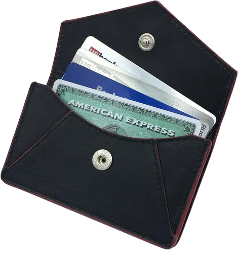 Vista 8 de Titular de la tarjeta RFID personalizado negro/rojo de cuero genuino