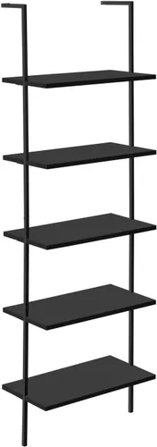 Monarch Specialties I 3683 Librería, estantería, Etagere, escalera, 5 niveles, 72 pulgadas de alto, oficina, dormitorio, metal, laminado, negro