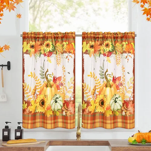 Cortinas de otoño – 36 pulgadas de largo para cocina y baño de Acción de Gracias, 30 pulgadas de ancho x 36 pulgadas de largo, 2 paneles – Cortinas