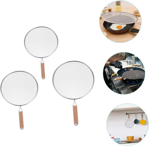Vista 6 de 3Pcs Stainless Steel Splatter Screens, Fine Mesh Oil Guard for Frying Pans