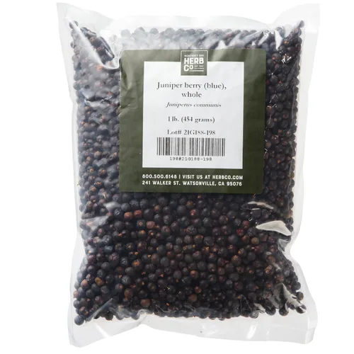 Vista 9 de Bayas de enebro orgánicas secas enteras, por Herb Co, Añadir a sopas, carnes estofadas y caza, 1/4 lb