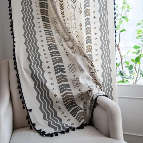 Vista 31 de VOGOL Cortinas con textura de lino con estampado floral bohemio, 59 x 63, 1 panel