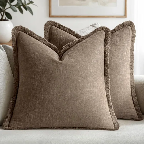 Vista 35 de MIULEE - Fundas de almohada decorativas de lino bohemio con flecos, color beige, 16 x 16 pulgadas Set of 2, Cottagecore Decor, Boho Farmhouse