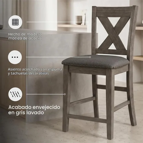 Vista 4 de Signature Design by Ashley Caitbrook X-Back - Taburetes de bar