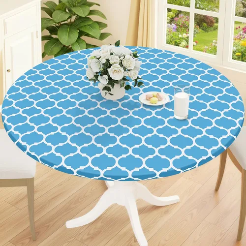 Vista 48 de Smiry Mantel redondo de pícnic, fundas de mesa elásticas impermeables para mesas de 18 a 24 pulgadas, manteles de vinilo con parte trasera