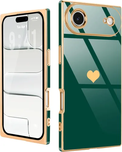 Vista 32 de Funda rectangular para iPhone 12, diseño de corazón, color negro for Women Girls Luxury Plating Gold Heart Shockproof Raised Full Camera Lens
