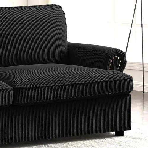 Vista 9 de Sofá cama reversible con cómodo colchón de espuma viscoelástica, sofá extraíble de pana convertible de tamaño matrimonial para sala de estar Negro