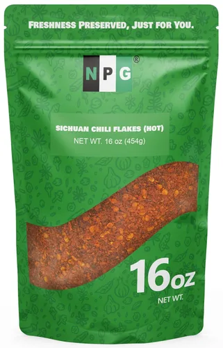 NPG Copos de chile Sichuan de 16 onzas, copos de pimiento rojo triturado