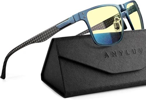 Vista 28 de ANYLUV Blue Light Glasses Men, Carbon Fiber Working Blue Light Blocking Glasses Relieve Eyestrain for Men Women 1-negro/naranja