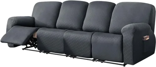 Vista 16 de vctops Funda reclinable con diamantes de 4 piezas, funda elástica para sofá reclinable de 1 plaza, protector suave y sólido para muebles con correa