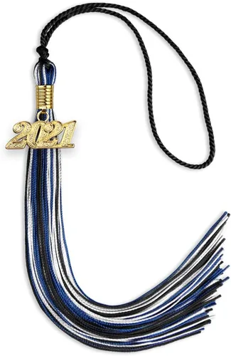 Vista 13 de Endea Graduation Borla mixta de triple color con gota de fecha dorada (negro/dorado/blanco, 2021)