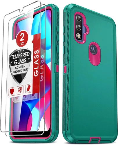 LeYi Funda compatible con Moto G Pure: Paquete de 2 protectores de pantalla de vidrio templado, 3 en 1, cuerpo completo, a prueba de golpes, goma a