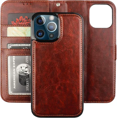 Vista 22 de Bocasal Funda tipo cartera desmontable para iPhone 13 Pro Max con bloqueo RFID, ranuras para tarjetas, soporte de cuero PU premium, soporte Negro