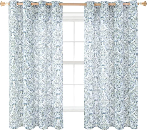 BGment - Cortinas boho para dormitorio de lino con patrón de hojas y paisley floral para filtrar la luz, con ojales, semitransparentes, para granja,