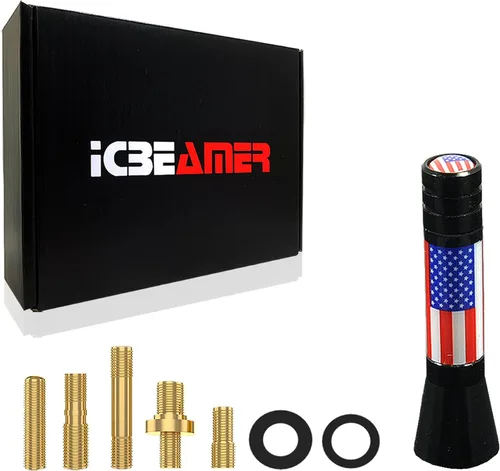 ICBEAMER Antena de bandera de Estados Unidos de tamaño mini de 2 pulgadas | Reemplazo de antena patriótica automotriz | Ajuste universal para United