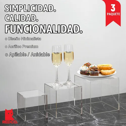 Vista 3 de Red Co. Juego de 3 soportes elevadores de acrílico negro brillante con parte inferior hueca