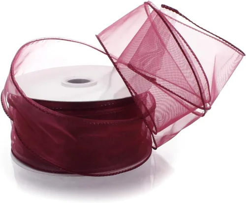 Vista 3 de Cinta de organza transparente con alambre de 2.5 pulgadas, color plateado de 10 yardas 009 Plata HBC