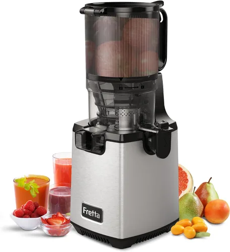 Exprimidor de prensa fría Fretta, conducto de alimentación de 5.3 pulgadas para frutas y verduras enteras