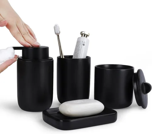 BosilunLife Juego de 4 accesorios de baño de cerámica negra Negro suave