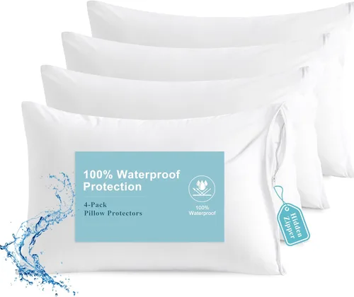 BEDSUM Protectores de almohada impermeables estándar, paquete de 4, 20 x 26