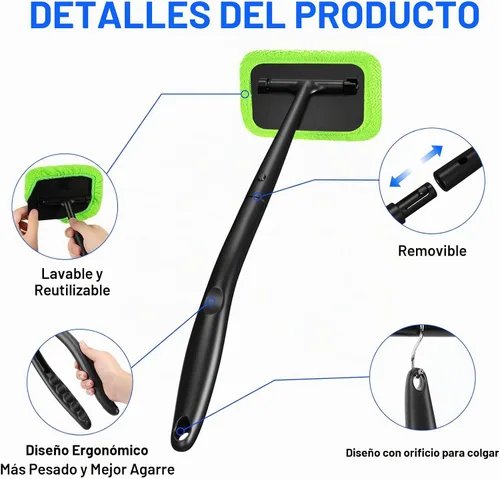 Vista 7 de Xindell - Limpiador de ventanas de coche - Juego de limpiaparabrisas, capó de microfibra, limpiador exterior e interior de coche con mango largo