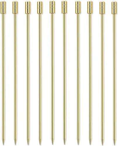 15 púas de cóctel de acero inoxidable cilíndricas de metal para Martini de 4.3 pulgadas, color dorado