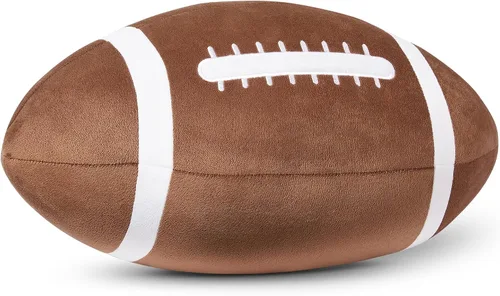 Amazon Basics Almohada de fútbol americano de felpa para niños, decoración suave marrón para habitación, 15" de largo x 10" de ancho