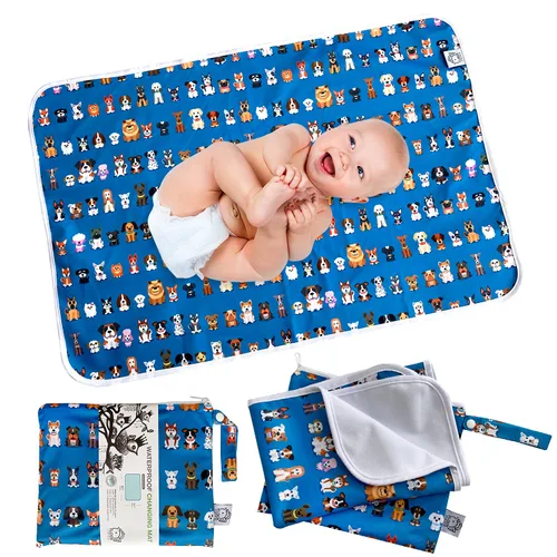 Flockthree Cambiador impermeable para bebé con bolsa de almacenamiento (28.7 x 19.7 pulgadas), lavable, lavable, reutilizable, a prueba de fugas,