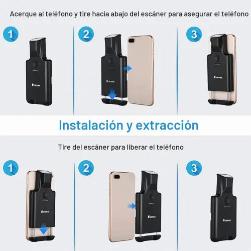 Vista 9 de Eyoyo Escáner de código QR actualizado Bluetooth Back Clip Android Barcode Negro