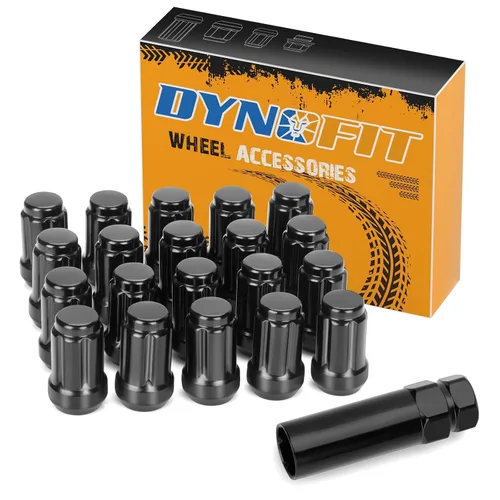 Vista 9 de dynofit Tuercas de rueda de 1/2x20, 4 tuercas de orejeta cromadas negras de 1/2''-20 del mercado de accesorios con 1 llave, asiento cónico/cono