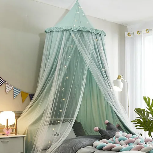Toldo de cama para niñas, mosquitera de doble capa para niñas, decoración de habitación, rincón de lectura (verde)