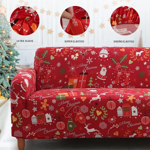 Vista 3 de Mybedsoul - Funda elástica para sofá de Navidad de 2 plazas con Papá Noel Navidad-1