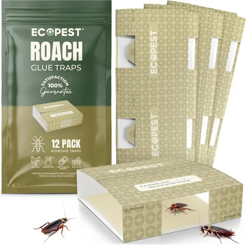 Trampa para cucarachas – Paquete de 12 | Trampas adhesivas de pegamento para interiores para cucarachas y otros insectos e insectos rastreros